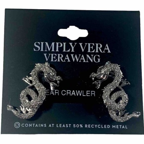 VERA WANG Goth Game of Thrones Dragon Silver/Clear Crystal Ear Crawlers Earrings - Picture 3 of 3